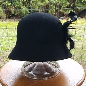 Wool Cloche Style Hat with Feather Detail